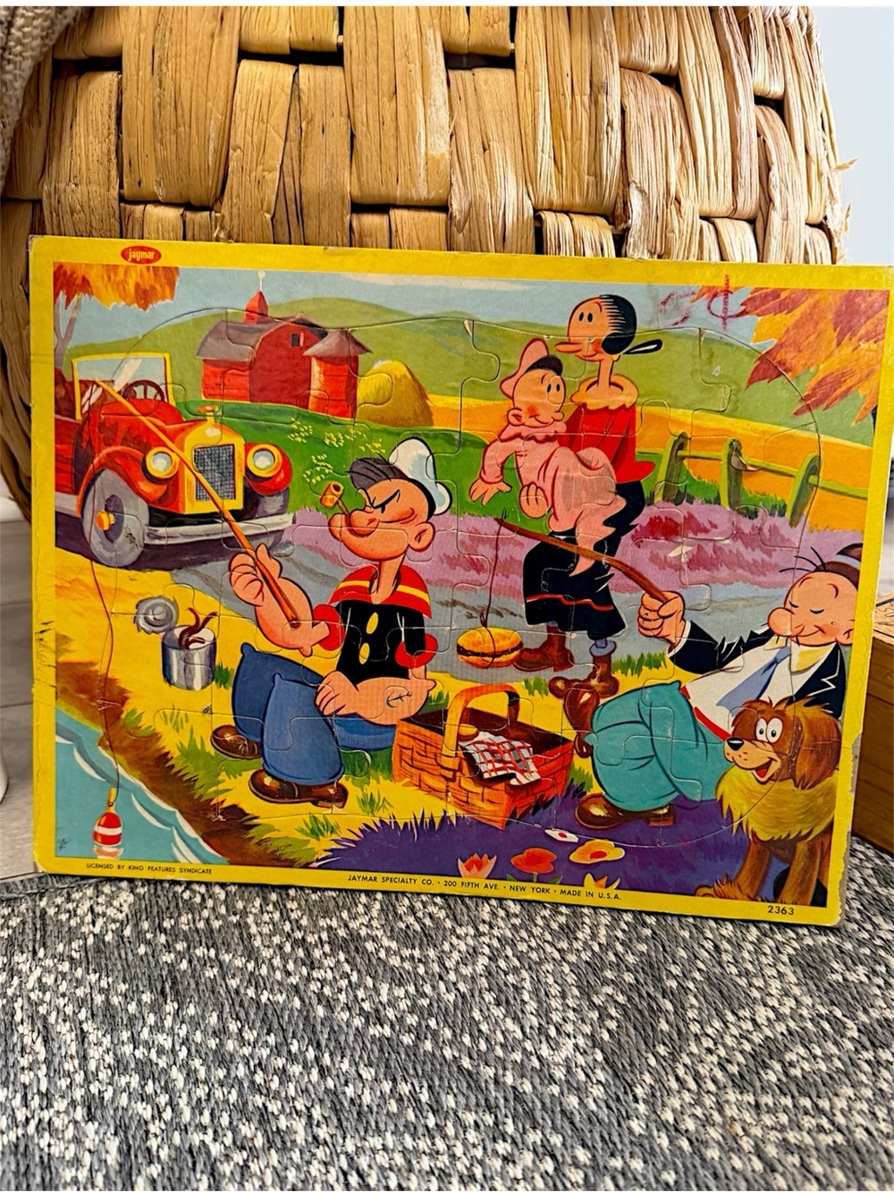 Vintage 1960s Popeye Cartoon Jigsaw Puzzle - Bright Multi-Color Made in USA